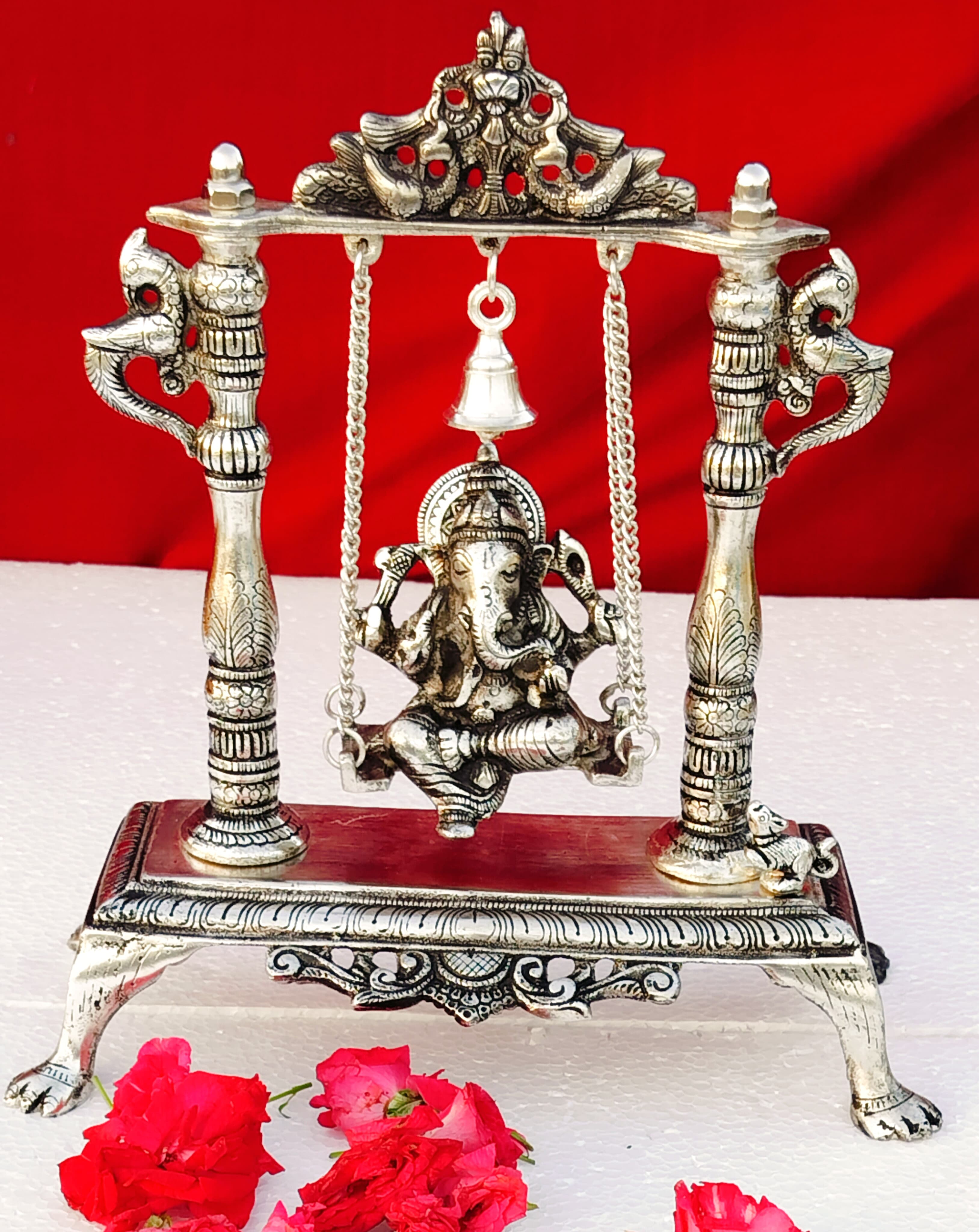 Antique German silver Ganesh jhula with hanging bell